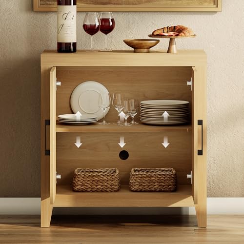 WAMPAT Farmhouse Wood TV Stand with Storage Cabinet for TVs up to 50 Inch, 31.5" Entertainment Center, Media Console Table for Living Room, Dining Room & Entryway, Oak - color: Oak