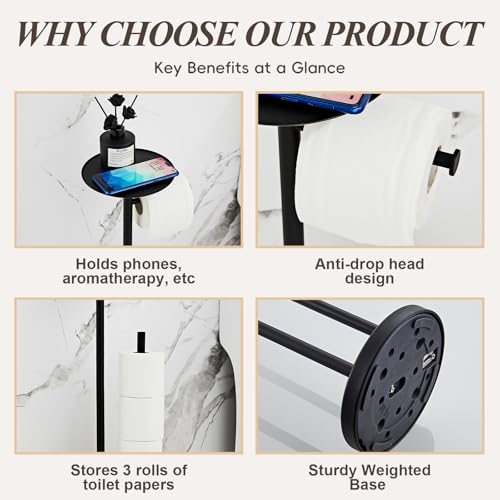 SHUNLI Toilet Paper Holder Stand - Modern Freestanding Toilet Paper Roll Holder with Storage Reserve, Toilet Tissue Paper Roll for Bathroom, SUS304 Stainless Steel (Black) - color: Black