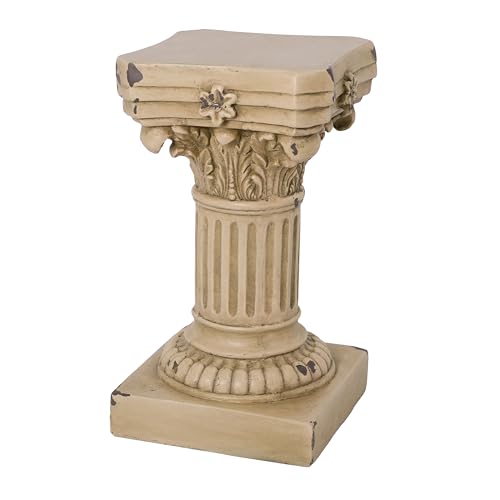 Christopher Knight Home 16.73" H Corinthian Pedestal Plant Stand, Decorative MGO Composite Side Table for Indoor Outdoor Entryway Garden Living Room Patio, Antique Yellow