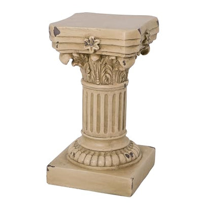 Christopher Knight Home 16.73" H Corinthian Pedestal Plant Stand, Decorative MGO Composite Side Table for Indoor Outdoor Entryway Garden Living Room Patio, Antique Yellow