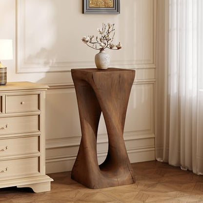 Merax Twist Shape MGO Accent Side Table, Unique Modern End Table with Wide Pedestal & Tabletop, Small Drink Tables for Living Room, Bedroom Night Stand Bedside Table, No Assembly Required, Brown - color: Brown, size: Twist Shaped