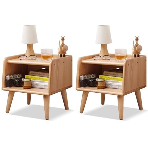 Small Nightstand, 100% Solid Oak Wood Bedside Table, Mid Century Modern Nightstand with Open Storage,Storage Cabinet for Bedroom (2pc Natural Color) - color: 2pc Natural Color