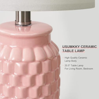 USumkky 20.5" Pink Table Lamps Set of 2,Modern Farmhouse Bedside Lamps - Ceramic Nightstand Lamps for Bedroom,Boho Living Room End Tables,Small Office Desk Lamp - color: 20.5" Pink-2 Pack