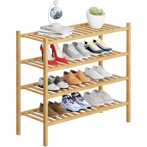 4 Tier Bamboo Shoe Rack Storage Organizer for Closet, Multifunctional Stackable Free Standing Shoe Shelf Organizer for Small Space,Entryway,Hallway,Bathroom 27"x11"x26"(Natural, 4 Tier) - color: Natural, size: 4 Tier