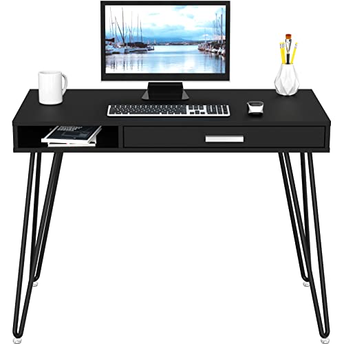 SHW Home Office Computer Hairpin Leg Desk with Drawer, Black - color: Black