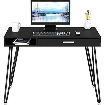 SHW Home Office Computer Hairpin Leg Desk with Drawer, Black - color: Black