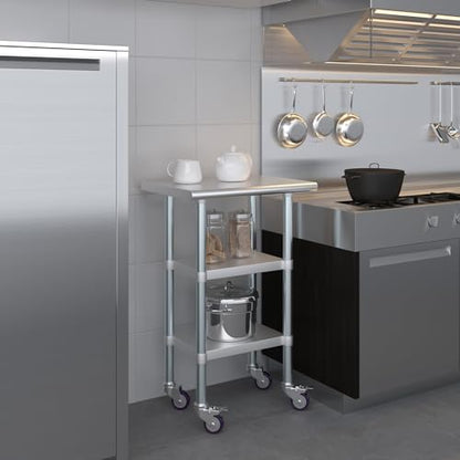 AmGood Stainless Steel Work Table with 2 Shelves and Casters | Metal Utility Table On Wheels (Stainless Steel Work Table with 2 Shelves + Casters, 24" Long x 18" Deep) - size: 24" Long x 18" Deep