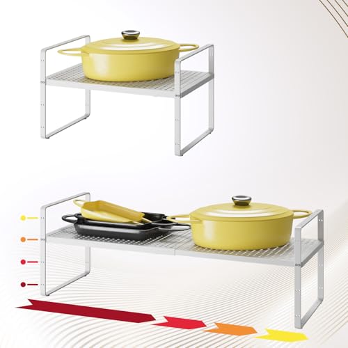 Hole Pattern Expandable Shelf Organizer,1Pack 10.2" Wide Easy to Assemble Cabinet Organizer Shelf, 16.5~27.1" Adjustable Height&Stackable Spice Organization for Cupboard, White - color: White, size: 1Pack-10.2''W-Hole Pattern