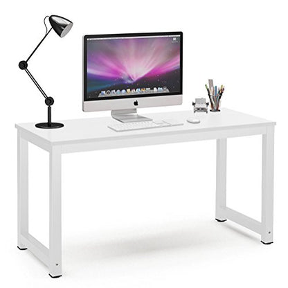 Tribesigns Computer Desk, 55 inch Large Office Desk Computer Table Study Writing Desk for Home Office, White + White Leg - color: White, size: 55*23.6 inch
