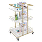 Rolling Storage Cart 3-Tier Metal & Wood Utility Trolley with Locking Wheels, 55lbs Capacity - Nordic Style Multi-Purpose Organizer for Kitchen, Salon, Bathroom, White & Gold Space-Saving Bar Cart