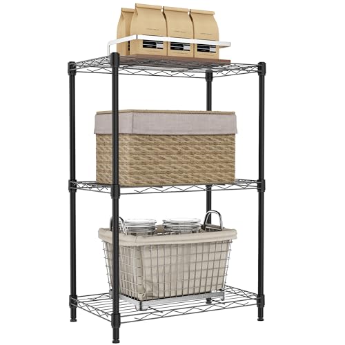 IZEUK 3 Tier Metal Wire Shelving Rack Storage Shelves for Kitchen, Bedroom, Living Room or Laundry Room, Black, 17.7" W x 11.8" D x 28.8" H - color: Black, size: 3Tier，11.8"D × 17.7"W × 28.8"H