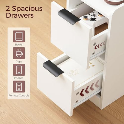 MAHANCRIS Narrow Nightstand with LED Light, Small Side Table with 2 Drawers, Open Shelf, Modern Bedside Table, Slim End Table for Small Spaces, Skinny Night Stand for Bedroom, White ETWT35E01 - color: White