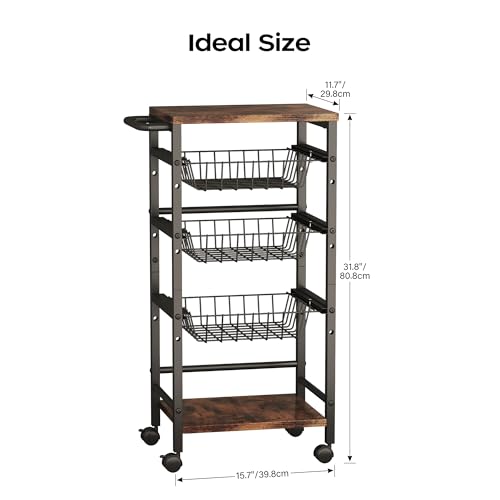 5-Tier Snack Organizer Cart with 3 Height Adjustable Pull-Out Baskets and 2 Storage Shelves, Utility Kitchen Organizer and Storage Cart with Convenient Handle for Fruit Potato Onion Vegetable Snack - style: 5 Tier