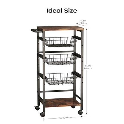 5-Tier Snack Organizer Cart with 3 Height Adjustable Pull-Out Baskets and 2 Storage Shelves, Utility Kitchen Organizer and Storage Cart with Convenient Handle for Fruit Potato Onion Vegetable Snack - style: 5 Tier