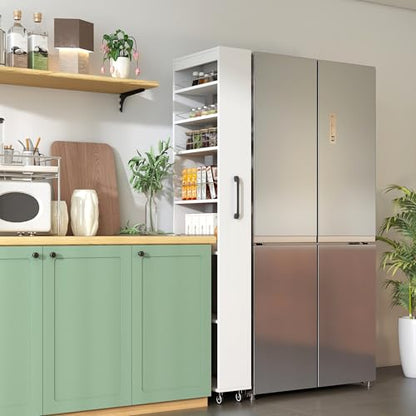 Slim Storage Cart,Rolling Spice Rack Next to Fridge,Narrow Storage Cabinet with Open Self, Wood Unit Storage Rack with Handle Wheels for Narrow Spaces,7 Tier - size: 3
