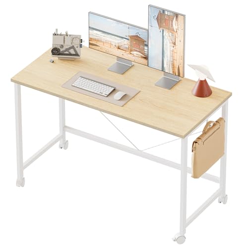 Mericonia 40 inch Rolling Computer Desk with Wheels, Gaming Desk for Small Spaces, Modern Simple Style Table for Home Office, Study Writing Table - color: Oak, size: 39"x19.7"