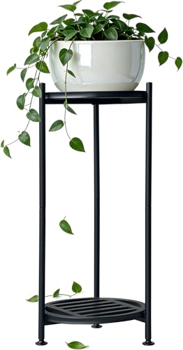 Plant Stand Indoor Outdoor,2 Tier 30" Tall Metal Plant Stands,Heavy Duty Plant Holder for Large Pots,Outside Plant Shelves for Patio,Black Flower Display Shelf for Living Room,Bedroom,1-Pack