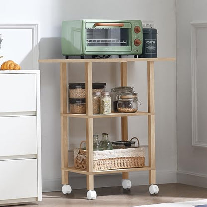 YUFAM 3 Tier Home Printer Stand with Storage, Natural | Wooden Mobile Printer Table Shelf, Rolling Printer Cart Shelf with Lockable Wheels fit Fax Machine, Scanner - color: Wood, size: 15.75"D×23.65"W×25.7"H