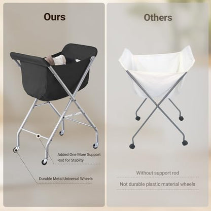 ELYKEN Laundry Basket with Wheels, Collapsible Laundry Hamper, Black | Removable Liner Bag, Foldable Design, Sturdy Metal Frame, 4 Casters, 32”H Laundry Cart for Bedroom, Bathroom & Laundry Room - color: Black, size: 23.2"L x 13"W x 32"H