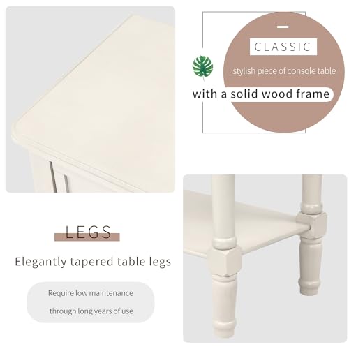 24'' Entryway Table, Small Console Table with Storage Drawers and Shelf, Hallway Table for Entryway Hallway Foyer, Farmhouse Solid Wood Frame (White) - color: White