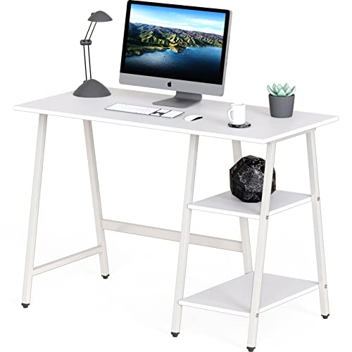 SHW 43-Inch Home Office Trestle Computer Desk with Open Storage Shelves, White - color: White