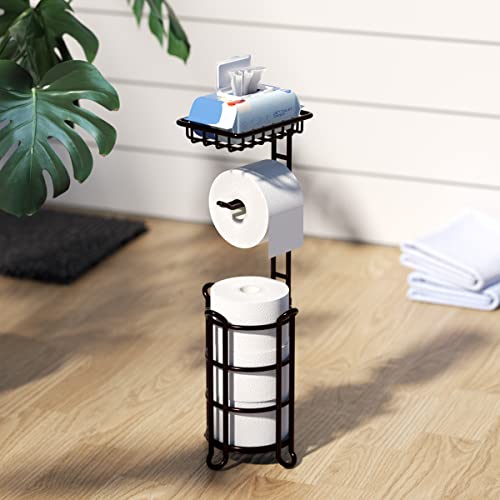 Toilet Paper Holder Stand Tissue Paper Roll Dispenser with Shelf for Bathroom Storage Holds Reserve Mega Rolls-Bronze - color: A-bronze