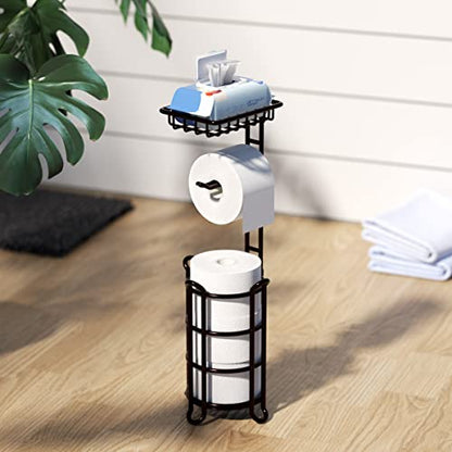 Toilet Paper Holder Stand Tissue Paper Roll Dispenser with Shelf for Bathroom Storage Holds Reserve Mega Rolls-Bronze - color: A-bronze