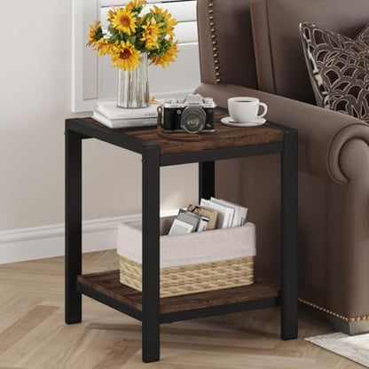 BON AUGURE End Table Set of 2, Small Side Table for Living Room, Night Stand, Bedside Tables with 2-Tier Storage Shelves for Bedroom, Small Spaces (Rustic Oak) - color: Rustic Oak-2pcs