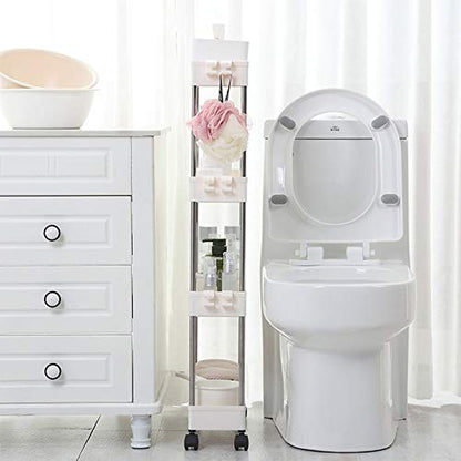 Modern Home 4-Tier Rolling Storage Cart with Bins – Slim Organizer for Bathroom, Kitchen, Laundry & Pantry – Mobile Utility Shelves with Wheels