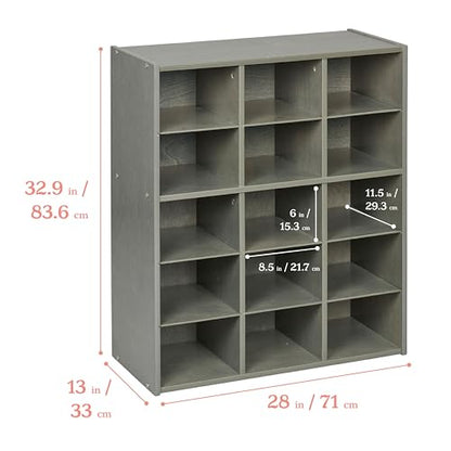 ECR4Kids Streamline 15 Cubby Tray Storage Cabinet, 5x3, Classroom Furniture, Grey Wash | Durable birch, GREENGUARD Gold Certified, 15 cubbies to store and organize supplies in a classroom, office, home playroom - color: Grey