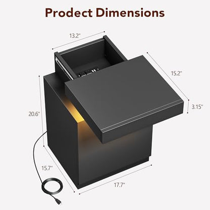 Nightstands Set of 2, 17.7 Inches LED Night Stand Set 2 with Power Outlets, Bedside Table with Sliding Top Storage, Modern End Table for Bedroom, Black - color: Black-17.7"
