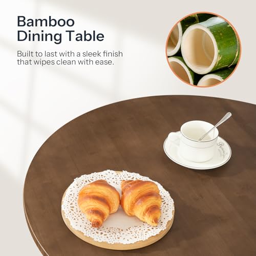 HOOBRO Bamboo Dining Table, Round Dining Table for 2, 27.5" Kitchen Table for Small Space, Writing Table, Easy to Assemble, for Dining Room, Living Room, Office, Kitchen, Apartment, Brown BR71CZ01G1 - color: Brown