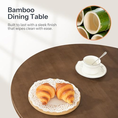 HOOBRO Bamboo Dining Table, Round Dining Table for 2, 27.5" Kitchen Table for Small Space, Writing Table, Easy to Assemble, for Dining Room, Living Room, Office, Kitchen, Apartment, Brown BR71CZ01G1 - color: Brown