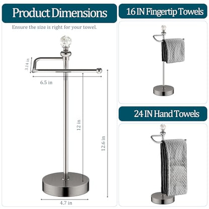 ROLABAM Hand Towel Holder for Bathroom, Hand Towel Rack Stand with Heavy Weighted Base, Crystal Ball Countertop Towel Rack Stand for Bathroom Kitchen (Brushed Nickel, 2 Pack) - color: Brushed Nickel-2pcs