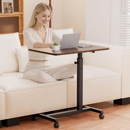 GTPLAYER Small Standing Desk, 24 Inches Foldable Mobile Rolling Laptop PC Table with Lockable Casters, Adjustable Height Overbed Bedside Table Computer Workstation for Home Office, Dark Brown-Foldable - color: Dark Brown-foldable