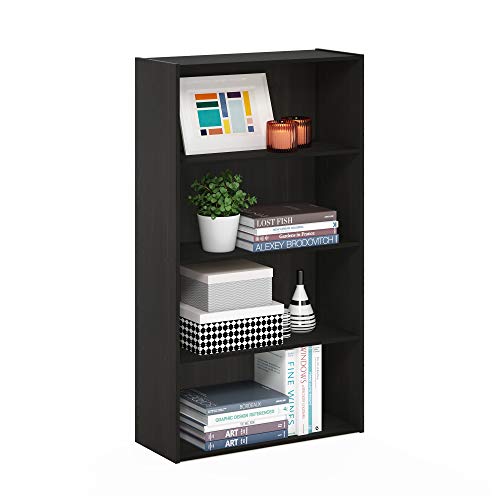 Furinno PASIR Book Shelf, 4-Tier Bookshelf, Bookcase with Open Shelf, 9.4 x 23.6 x 41.7, for Living Room, Bedroom, Home Office, Espresso - color: Espresso, size: 4-Tier