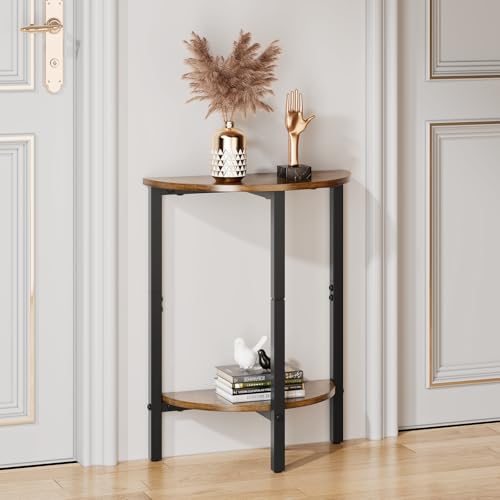 Vagusicc Side Table, Small Round End Table, Set of 2 Half Round Side Table for Living Room, 2 Tier Small Couch Side Tables, Round Coffee Table, Thin Accent Sofa Table Narrow Entryway Table, Brown - color: Rustic Brown