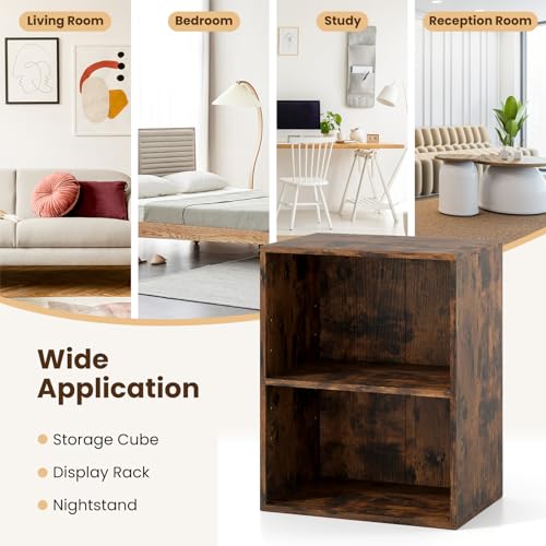 Giantex 2-Cube Bookshelf and Bookcase, 2-Layer Storage Shelf w/Large-Capacity Open Storage Space for Living Room Bedroom Study Office, Multi-Functional Furniture Display Cabinet, Rustic Brown | Display Shelf with Open Storage Space for Living Room, Home O