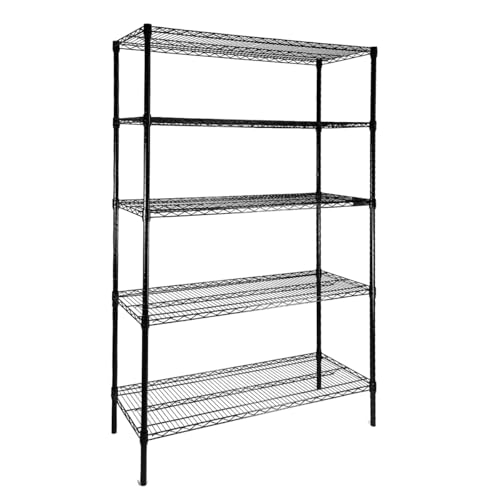 SUNLPH Heavy Duty 5-Tier Wire Shelving Adjustable Shelves Unit Metal Storage Rack Flat for Laundry Kitchen Pantry Garage Closet Organization (Black, 47.1" L x 17.6" W x 72.2" H) - size: 47.1"L x 17.6"W x 72.2"H - Flat