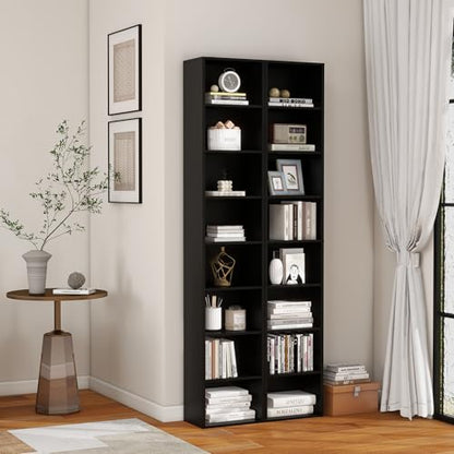 Panana 8 Tier Storage Shelf Bookcase, Slim Organizer Shelves Cabinet Tall Narrow Media Tower Rack Display Bookshelf for Home Office (Black) - color: Black