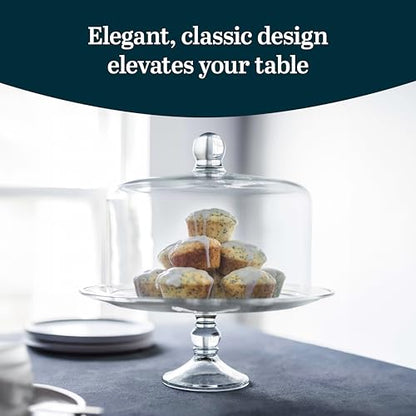 Libbey Selene Glass Cake Stand with Dome Lid, Elegant Curved Footed, Covered Cake Stand, Versatile Serving Dish for Variety of Desserts and More | Curved Pedestal Showcases Pastries, Cupcakes, Pies, Clear Cover Keeps Sweets Fresh for Parties and Tidy Serv