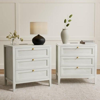 Large Nightstand Set of 2 with 3 Drawers, Farmhouse Bedside End Table with Charging Station, Modern Wood Night Stand for Sofa, Bedroom, Antique White - color: Antique White, size: 2 PCS (3 Drawers)