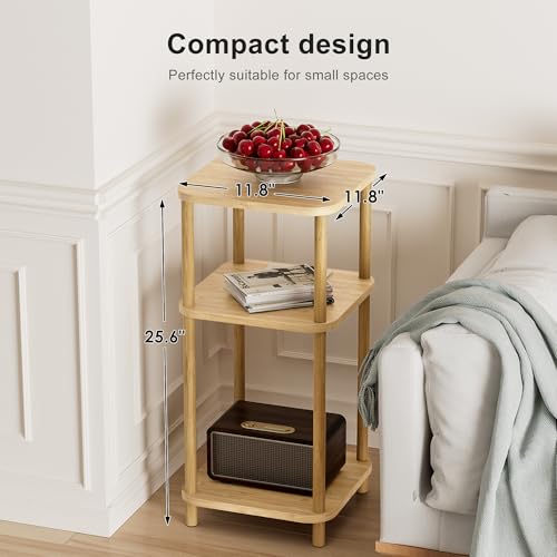 Bamboo End Table with Charging Station, Side Table for Small Space, Small Table Stand, Narrow Wooden Bedside Table Nightstand with Shelves, for Nursery, Living Room, Bedroom, Natural - color: Natural