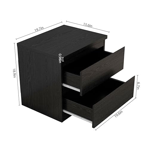 Nightstand with Drawers, Bedside Table with Drawers, Sofa Side Table Storage Cabinet, Night Stand for Bedroom Living Room (1, 2 Drawers Black, 19.7" W×15.6" D×18.9" H) - color: 2 Drawers Black