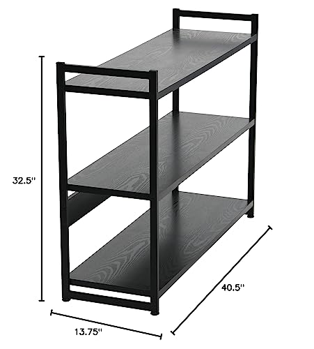 Household Essentials Jamestown Wide 3 Shelf Open Storage Bookshelf Black Oak Wood Grain and Black Metal - color: Black Oak