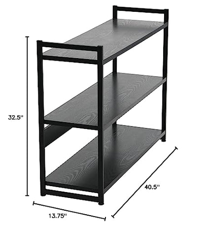 Household Essentials Jamestown Wide 3 Shelf Open Storage Bookshelf Black Oak Wood Grain and Black Metal - color: Black Oak