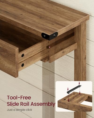 VASAGLE LIRY Collection Narrow Console Table with 3 Drawers, Brown | Long Sofa Table with Storage Shelf, 9.4 x 63 x 29.9 Inch, Farmhouse Style, Easy Assembly, ULNT148K101 - color: Honey Brown, size: 9.4"D x 63"W x 29.9"H