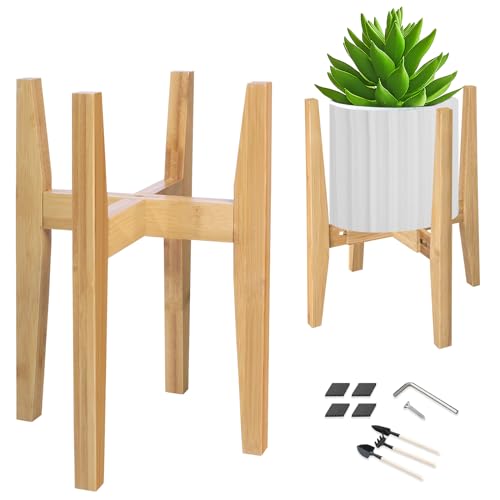 OERGKE Adjustable Plant Stand Indoor, Bamboo Mid Century Modern Plants Stands, Corner Flower Holder for Living Room, Fits 8 to 12 Inches Pots, (Pot & Plant Not Included)(Nature, 1 Pack) - color: Nature