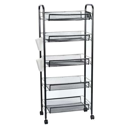 Fruit Vegetable Basket for Kitchen,Adjustable Vegetable Storage Rack, Large Capacity Snack Cart Kitchen Carts on Wheels with Storage Multifunctional Rolling Cart for Onion and Potato Storage White 5- - color: White, size: 5-Layers