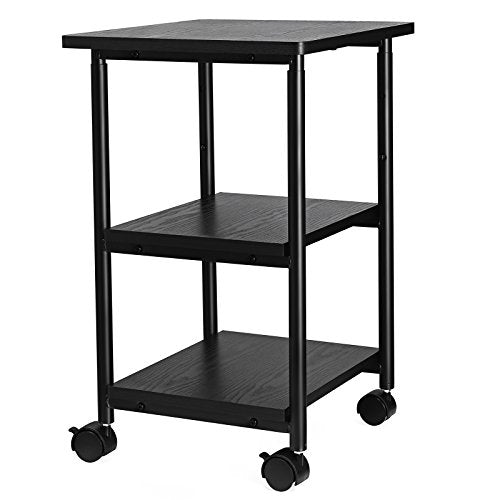 VASAGLE Printer Stand with Locking Wheels, Industrial Mobile Cart, Under Desk Printer Table for Home Office, 19.1 x 15.9 x 30.1 Inches, Storage Shelf, 3-Tier, Ebony Black - color: Ebony Black, size: 3 Tiers/Compact